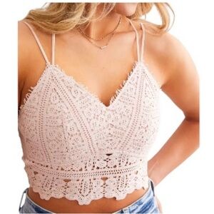 Buckle Crop Top Elegant Pink Crochet Lace Adjustable Straps. NWT Size L.